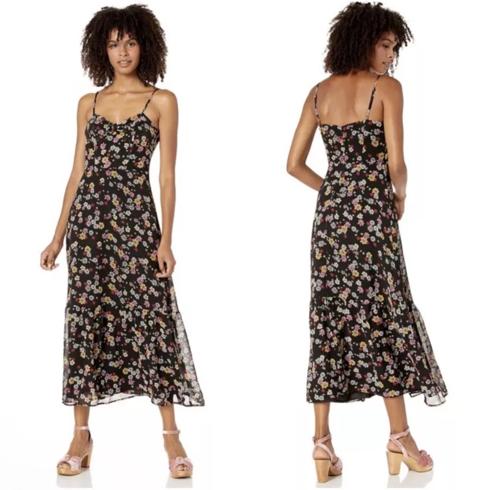NEW Revolve RSVP BB DAKOTA Black FLORAL DAISY BELL Ruffle Chiffon MIDI DRESS 12